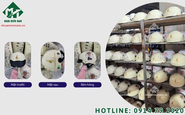 Đa dạng phom dáng từ in logo nón bảo hiểm nửa đầu (1/2) đến dòng cao cấp cho dự án agency