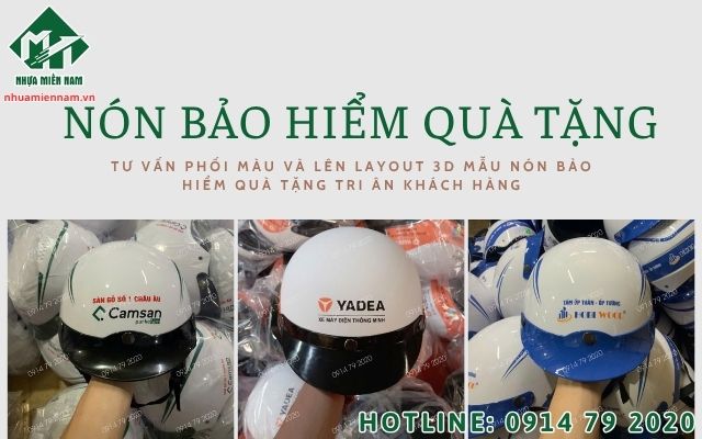 Tư vấn phối màu và lên layout 3D mẫu nón bảo hiểm quà tặng tri ân khách hàng